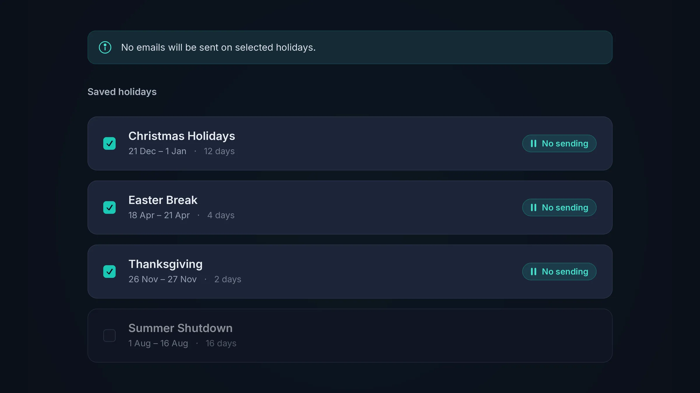 Sending Holidays in HotHawk